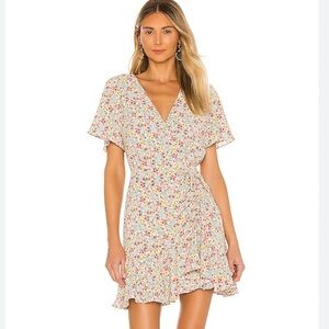 BB DAKOTA Flower On Wrap Flutter Sleeve Ruffle Hem Mini Dress SZ 6